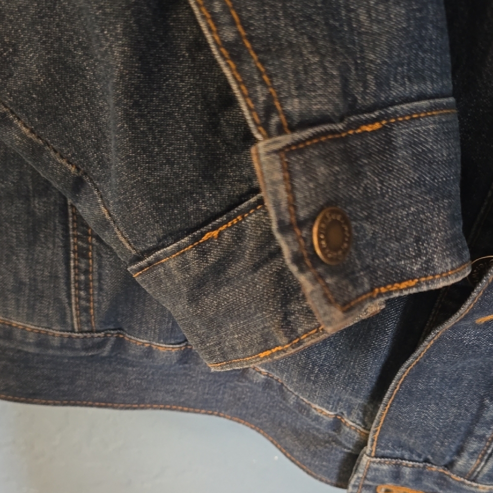 Wrangler Flannel Lined Men's Blue Denim Jacket with Tan Corduroy Collar - Picture 5 of 7